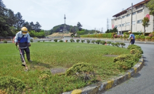 東日本製鉄所君津地区体育館の緑地維持管理作業